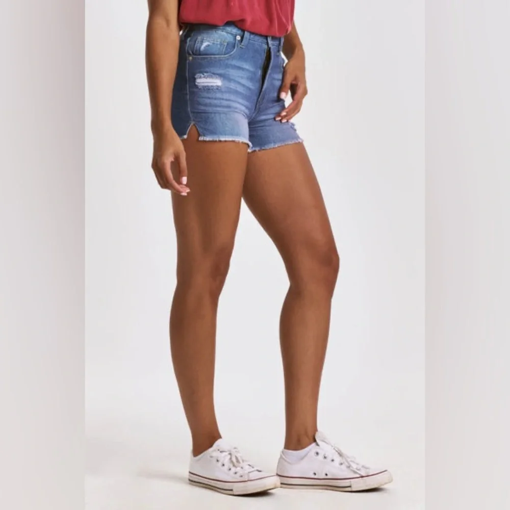 Blue Jean Shorts with Cuffed Hem and Faded Look - Picture 3 of 6